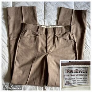 Vtg 70s Pendleton High Grade Western Wear Wool Trouser Ranch Pants Mens 34W Tan